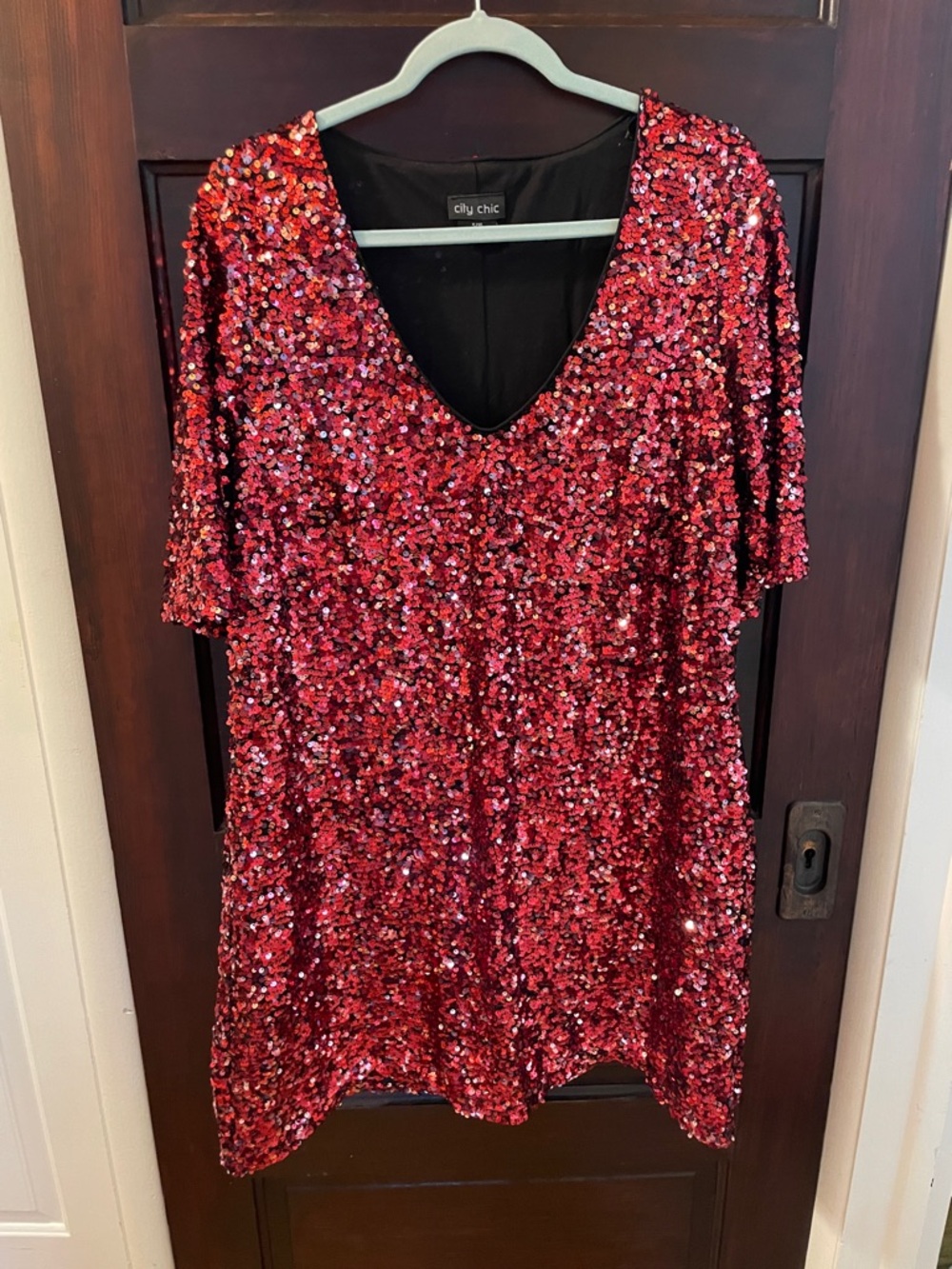 City Chic Red Sequin V-Neck Tunic